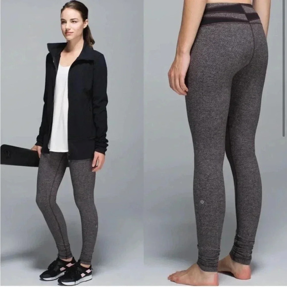 Lululemon Herringbone Leggings Black and Burgundy Size 4 31” inseam - Picture 1 of 13